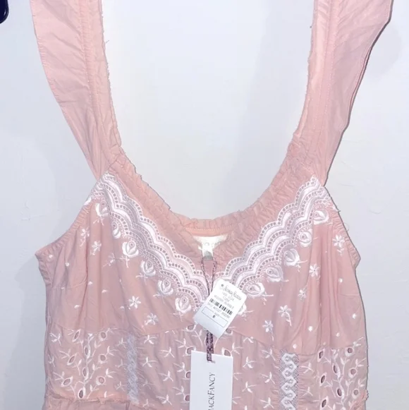 LoveShackFancy Pink Eyelet Mini Dress Size 6  Sleeveless Pleated Boho NWT - Picture 12 of 14